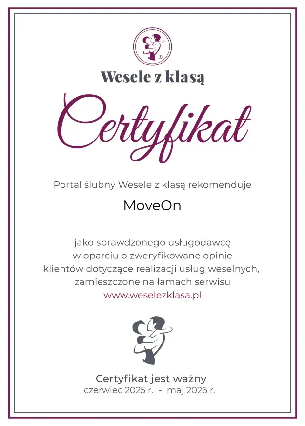 Certyfikat Wesele z Klasą dla MoveOn Transport